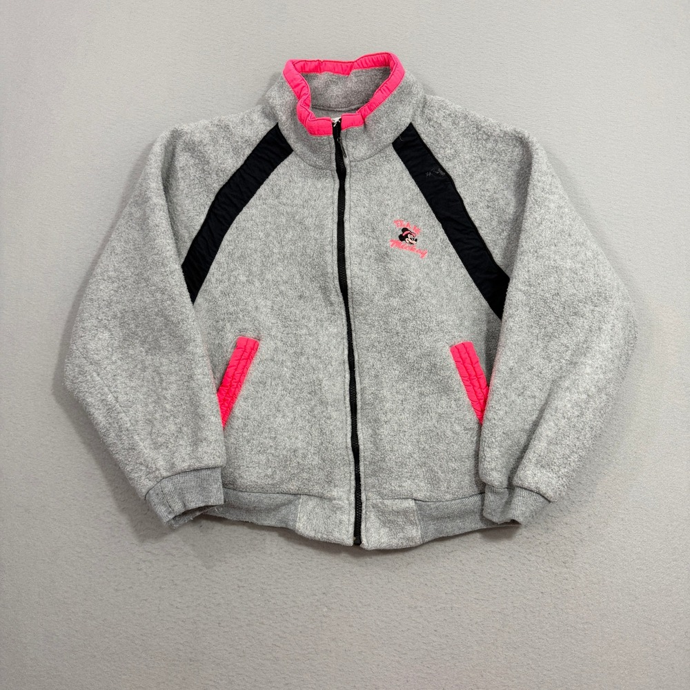 Vintage Disney Fleece Jacket XL Gray Team Mickey Mouse Full Zip Colorblock 90s